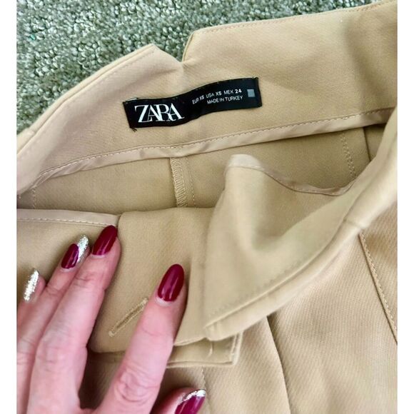 Zara High Waisted Cropped Camel Trouser Pants Women's Size XS - Picture 6 of 6